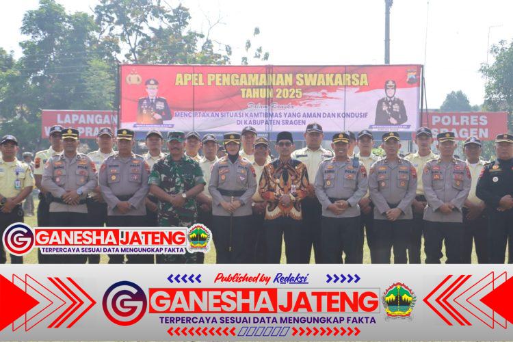 Bersama Tiga Pilar, Kapolres Sragen Pimpin Apel Pengamanan Swakarsa 2025: Wujud Sinergi Demi Kamtibmas Kondusif