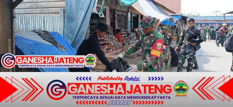 Sambut Bulan Kasih Natal, Kodim 1710/Mimika Gelar Karya Bakti Bersihkan Lingkungan Pasar